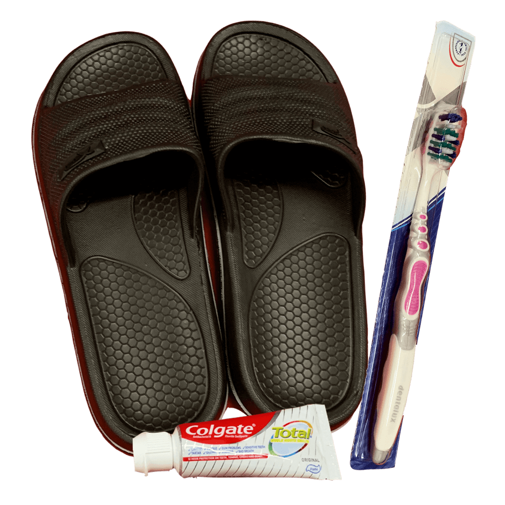 Shower mules,toothbrush & toothpaste